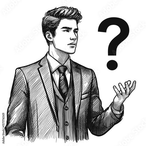 Man Inquisitively Holding Question Mark