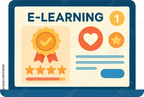 Flat vector e-learning screen with certification badge and gamified elements, edtech trend, isolated on white