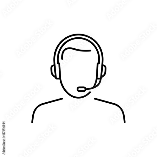 Empathetic support agent ready to assist with clear headset on a white background using vector line