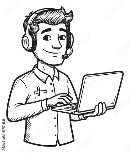 Smiling IT Support Professional Cartoon Character