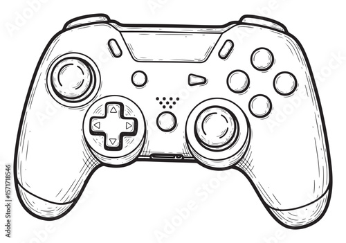 Hand-Drawn Monochrome Vector Illustration of a Modern Gaming Controller