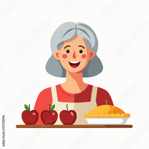 grandma smiling while preparing apple pie in kitchen  