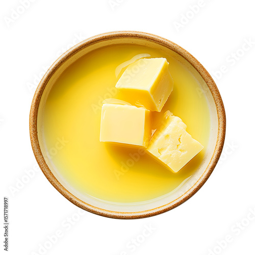 Melted butter with cheese cubes isolated on a transparent background