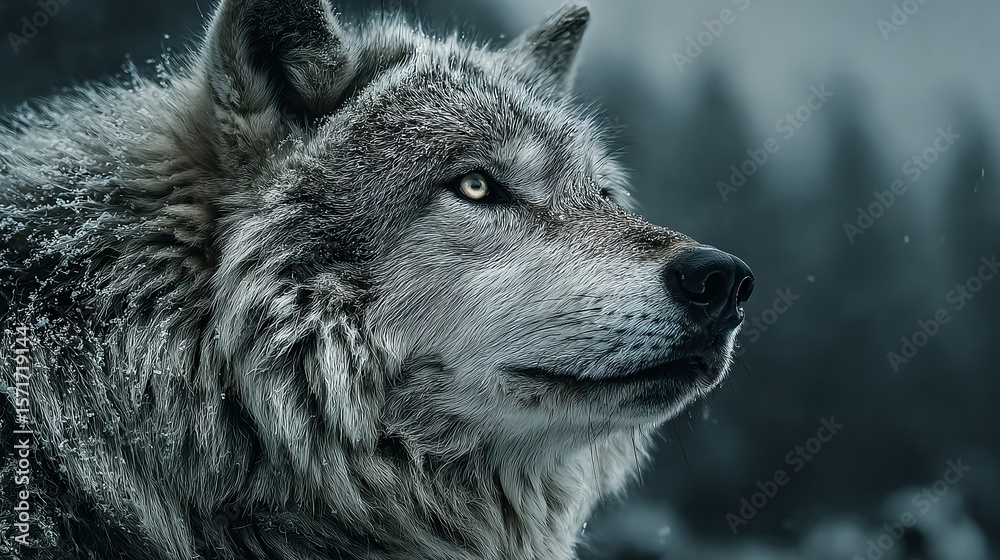 Focused forest wolf as symbol of clarity and transformation Focused forest wolf as symbol of clarity and transformation