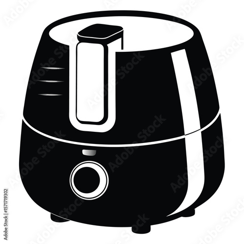 Black and White Illustration of a Humidifier with Water Level Indicator and Control Knob