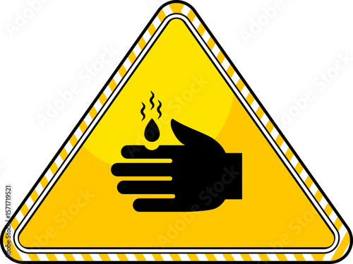 Burning hazard sign, beware of chemical burn vector. Warning Sign use for lab or many things