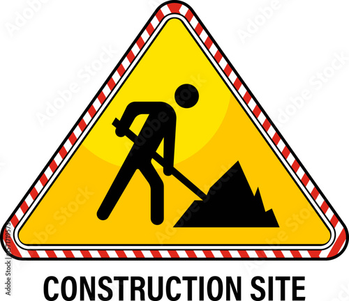 Construction site sign. Road under construction sign vector illustration, Under construction road sign, Man digging ground sign isolated