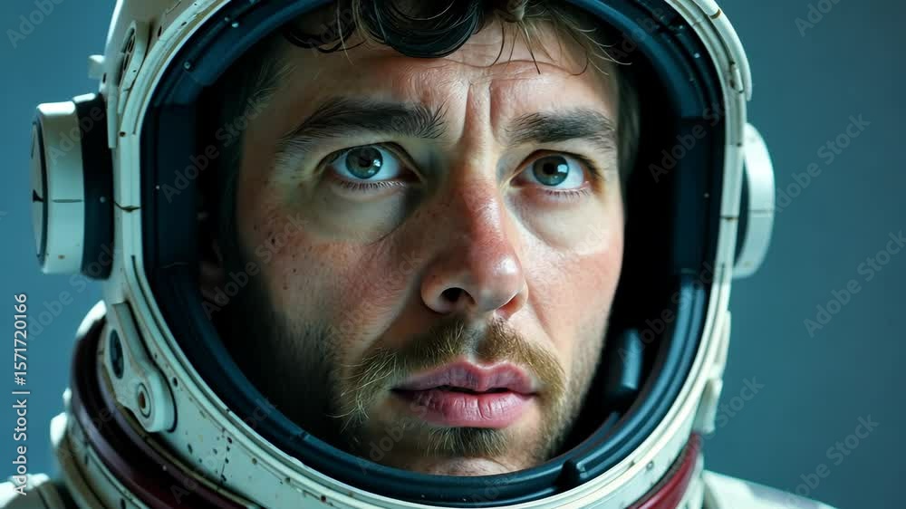 Astronaut in spacesuit looks out window of spaceship at stars. AI Generative