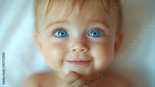 Wallpaper Mural A close-up of a young child with bright blue eyes and a gentle smile. Torontodigital.ca