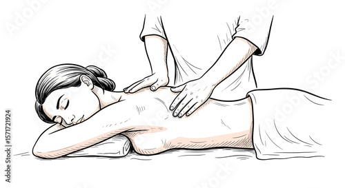 Vintage sketch doodle back massage in spa salon procedure on white background
