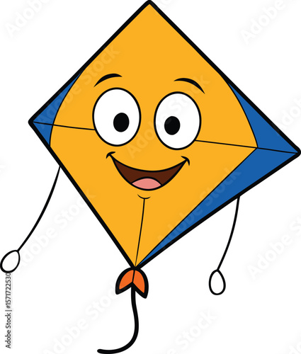 Smiling Cartoon Kite Illustration with Orange and Blue Colors Perfect for Children s Books and Educational Materials