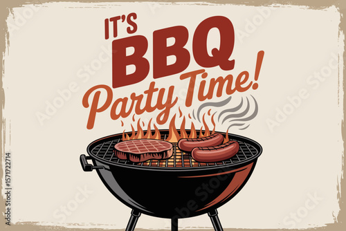 BBQ Party Time: A flavorful BBQ scene, featuring a classic grill laden with sizzling food, igniting a sense of community and delicious enjoyment.