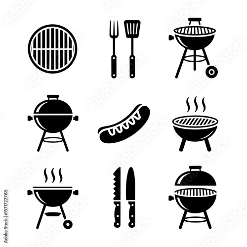 Grilling Essentials: A selection of barbecue tools, representing various grill types and essential implements, for creating delicious meals outdoors.