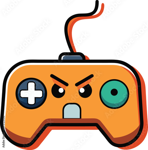 Angry Orange Video Game Controller Cartoon Character with Eyes and Mouth Isolated on White Background