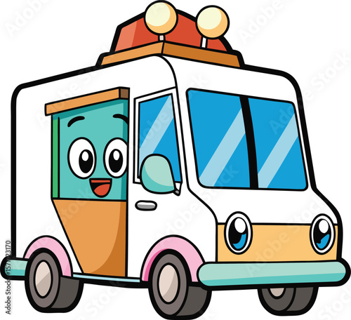 Cartoon Ambulance with Big Eyes and a Friendly Smile Perfect for Children s Illustrations and Educational Materials