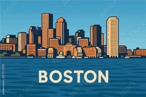 Boston Harbor Skyline View

