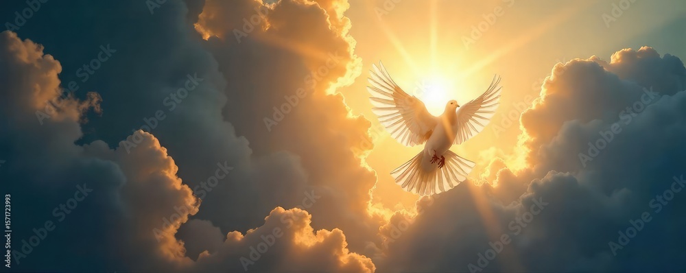 custom made wallpaper toronto digitalA single dove descends towards a radiant light, symbolizing hope, faith, and spiritual redemption Perfect for religious or inspirational projects , spiritual, worship