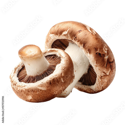 Freshly picked portobello mushrooms, close-up of a group of fresh, organic portobello mushrooms, isolated on the backdrop 