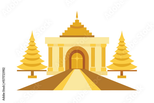 Classic Luxurious Hall With Golden Christmas Tree