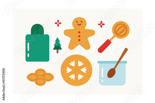 Christmas Kitchen With Gingerbread Cookies And Baking Tools