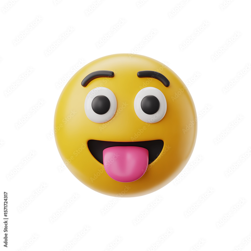 Fototapeta premium Yellow smiley face with tongue sticking out emoji