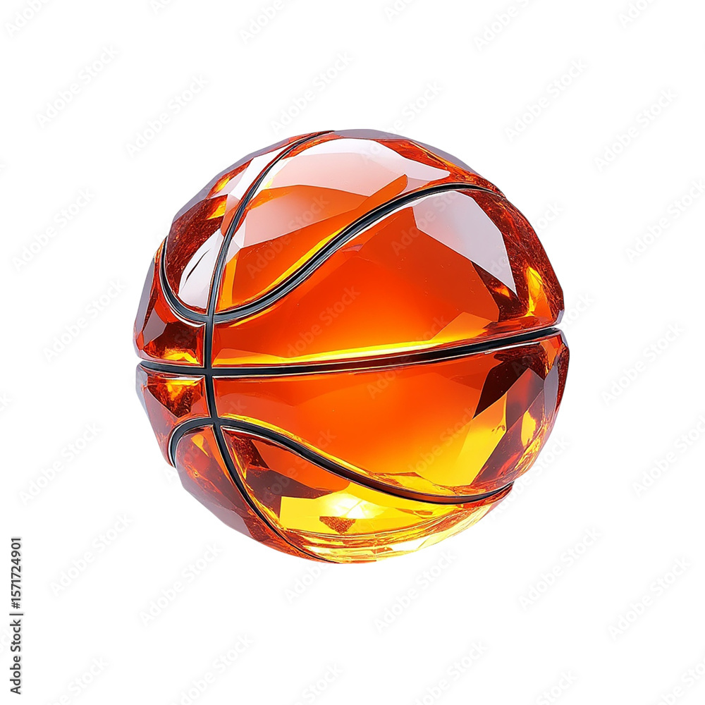 Fototapeta premium Faceted crystal basketball glowing orange image