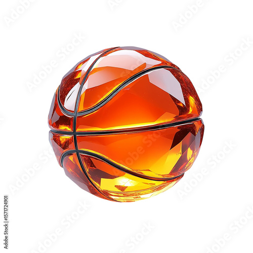 Faceted crystal basketball glowing orange image