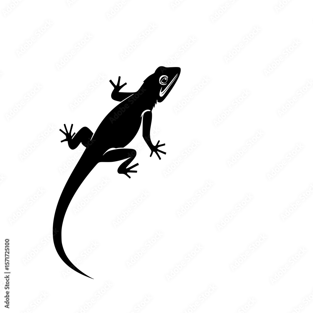Fototapeta premium Lizard Silhouette: A bold black and white line art illustration of a lizard, showcasing its elegant form against a clean white background.
