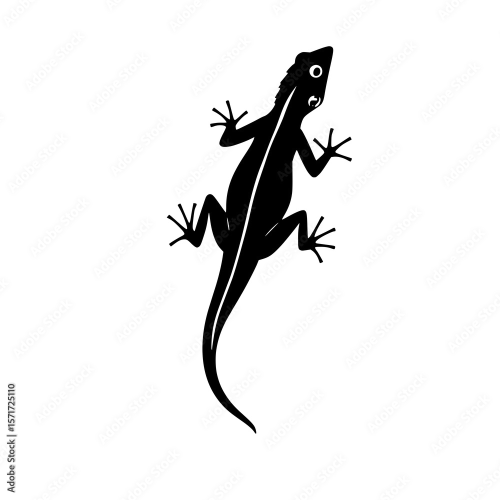 Fototapeta premium Lizard Silhouette: A striking monochrome line art illustration of a lizard, showcasing its elegant form against a white background. Simple yet sophisticated vector design.
