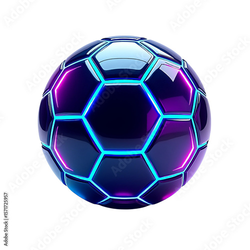 Futuristic glowing soccer ball cyberpunk neon