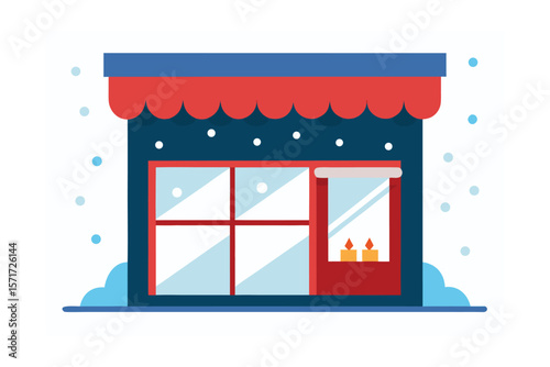 Toy Store Window With Holiday Decorations And Snowy Display