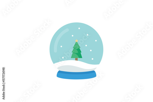 Snow Globe With Glowing Christmas Tree And Falling Snow