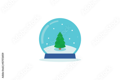 Snow Globe With Glowing Christmas Tree And Falling Snow