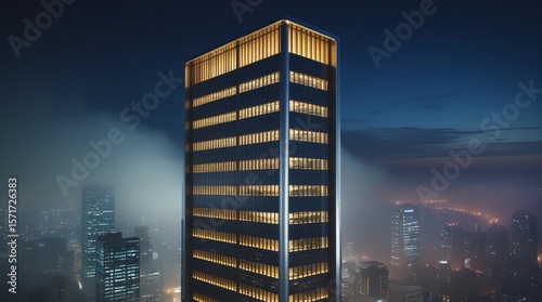 Hong Kong skyscrapers at night city skyline with tall glass buildings and blue sky