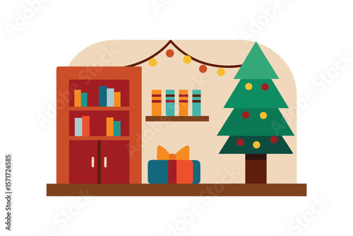 Holiday Themed Library Room With Christmas Decor