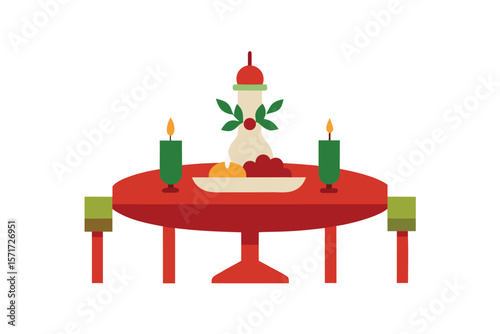 Dining Room Table With Christmas Centerpiece And Chairs