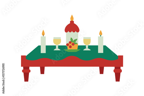 Dining Room Table With Christmas Centerpiece And Chairs