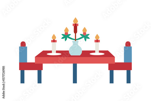 Dining Room Table With Christmas Centerpiece And Chairs