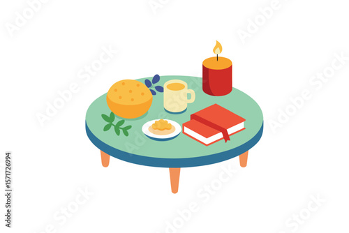 Coffee Table With Holiday Books Candles And Cookies