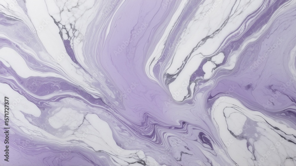 Fototapeta premium Abstract light purple and white paint pour style marble background