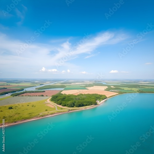 In the foreground, calm, turquoise waters blend naturally with the coastline.