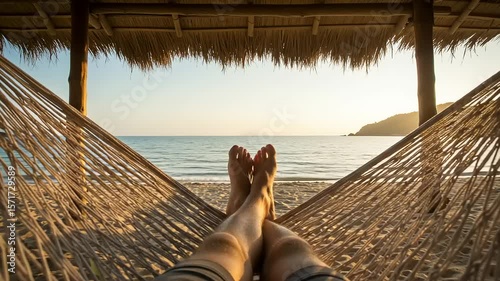 Relaxing on a hammock by the beach