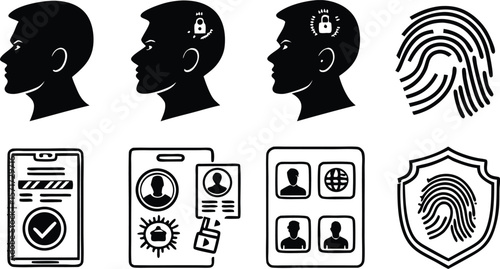 Biometric Identity and Data Security Icons Set

