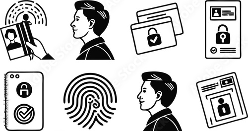 man with Biometric Identity and Data Security Icons Set

