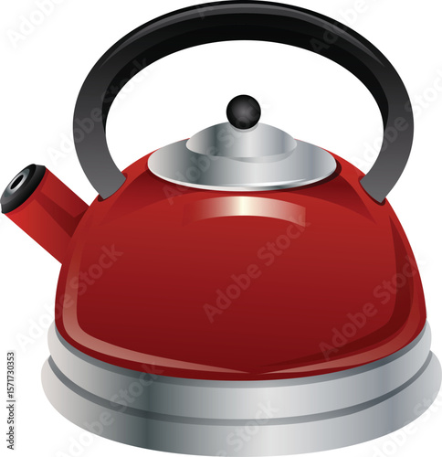 red steam kettle realistic style