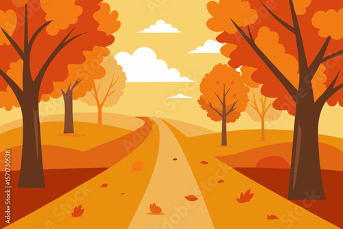 Autumnal Pathway Through Vibrant Fall Forest