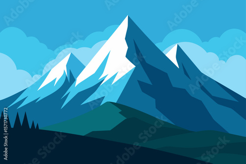 Majestic Mountain Landscape Vector Illustration