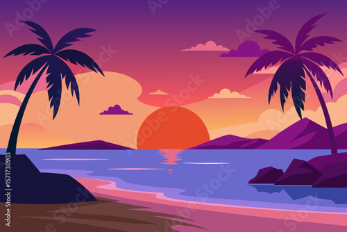Serene Sunset Tropical Beach Paradise at Dusk