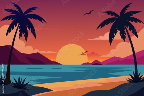 Serene Sunset Tropical Beach Paradise at Dusk