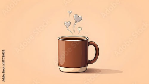 Warm Beverage's Embrace: A steaming mug of a comforting drink exudes warmth and affection, with heart-shaped wisps floating upwards to convey a sense of love.